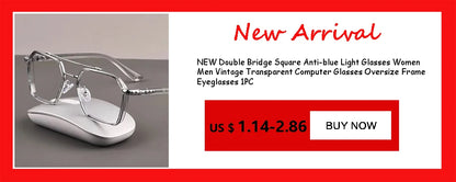 2024 Oversized Square Glasses Anti Blue Light Glasses Large Frame Myopia Glasses Flat Light Glasses Transparent Eyeglasses Badiee Stylez