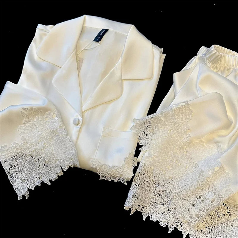 Pyjama Woman Silk Satin Sleepwear For Sleeping Clothes New Fashion Lace Home Clothing Women's Pajamas Suit Femme Nightwear