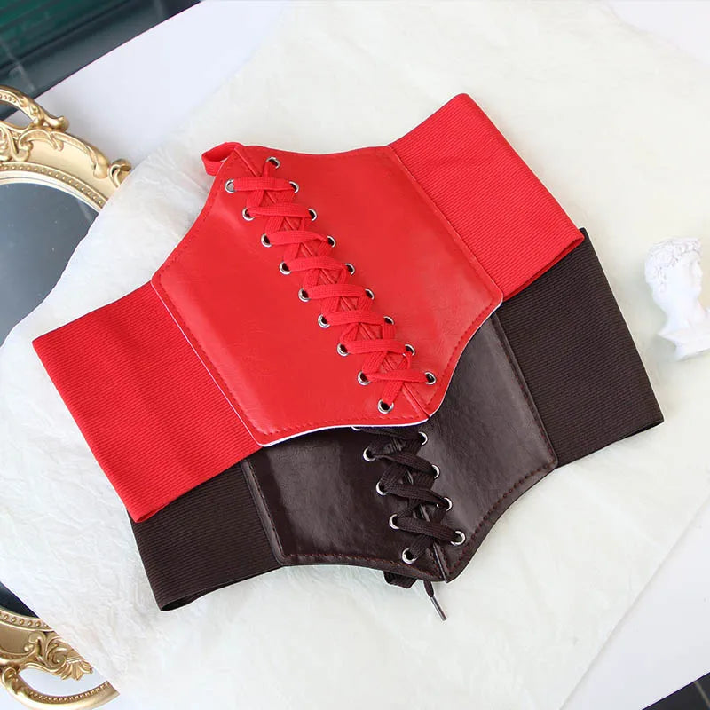 Fashion Women Corset Wide Belt Pu Leather Slimming Body Waistband Ladies Elastic High Waist Belt Gothic Dress Girdle Badiee Stylez