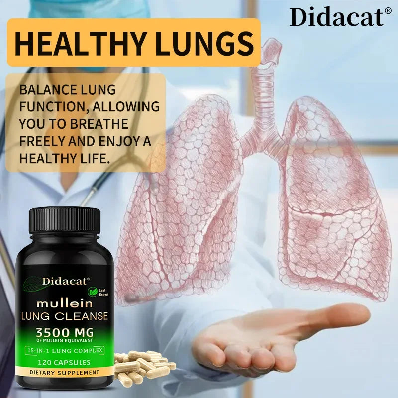 Mullein Leaf Extract Supplement Vitamin C Mineral Lung Cleansing Immune System Support 120 Capsules Health Supplement