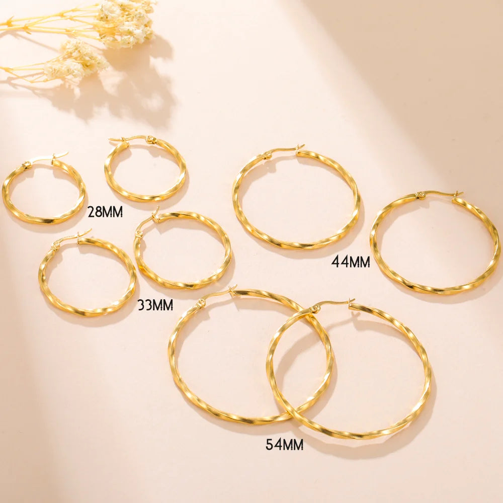 Cazador Geometric Twisted Hoops Earrings Women Real Gold Plated Stainless Steel Earrings Trend 2025 Jewelry Party Birthday Gift Badiee Stylez