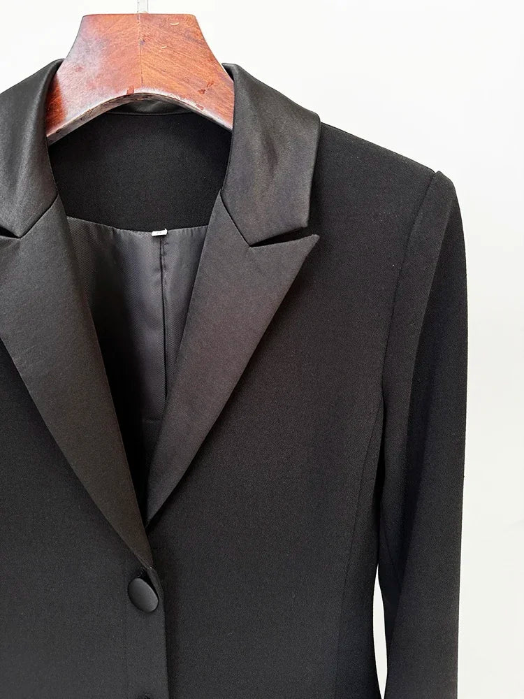 HIGH STREET Newest 2025 Designer Fashion Women's Long Sleeve Notched Collar Rhinestone Diamonds Beading Maxi Long Dress Badiee Stylez