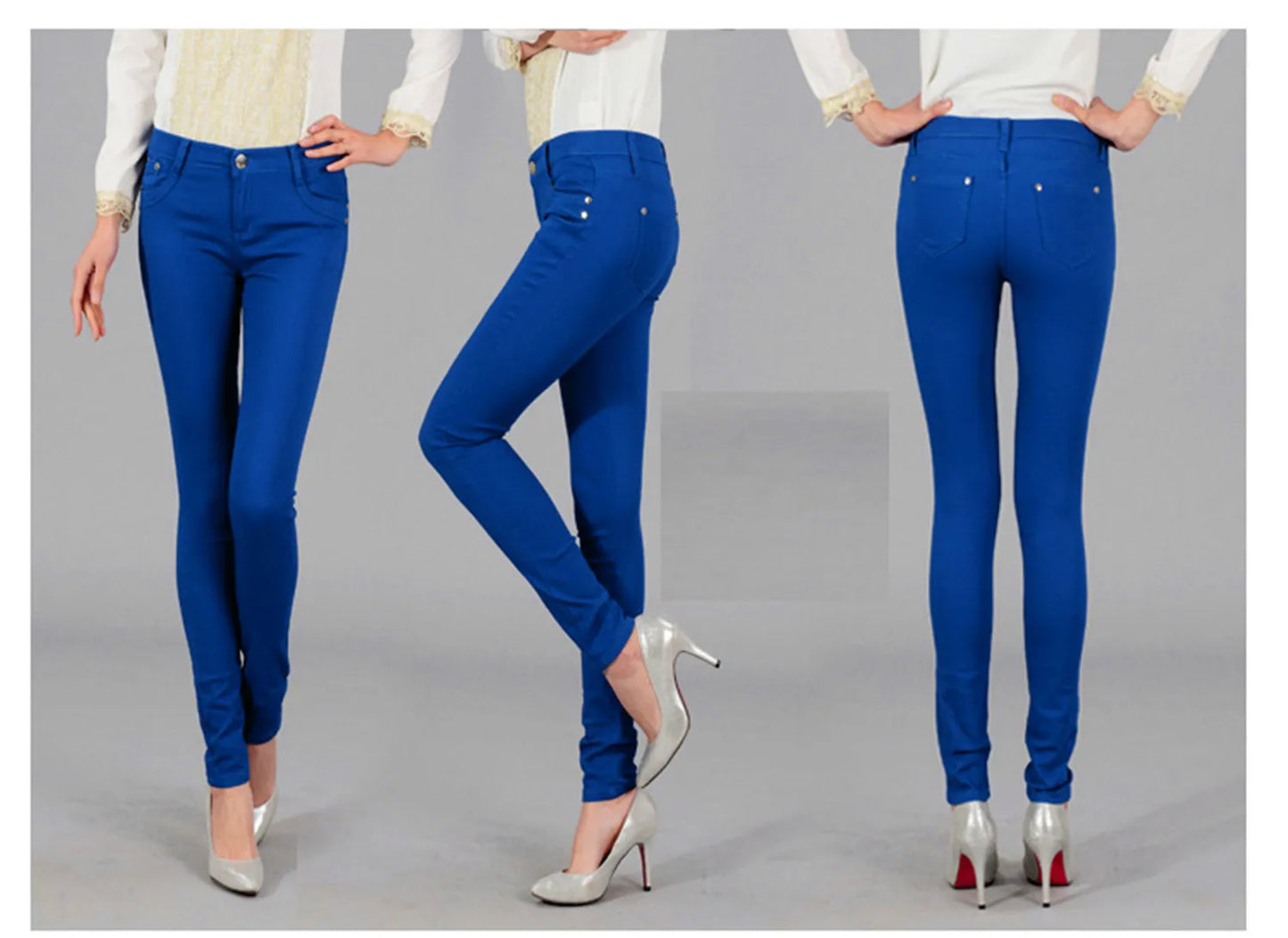 Women Dress Pants Tapered Leg Colored Stretch Slim Jeans Skinny Trousers Pockets for Daily ouc073