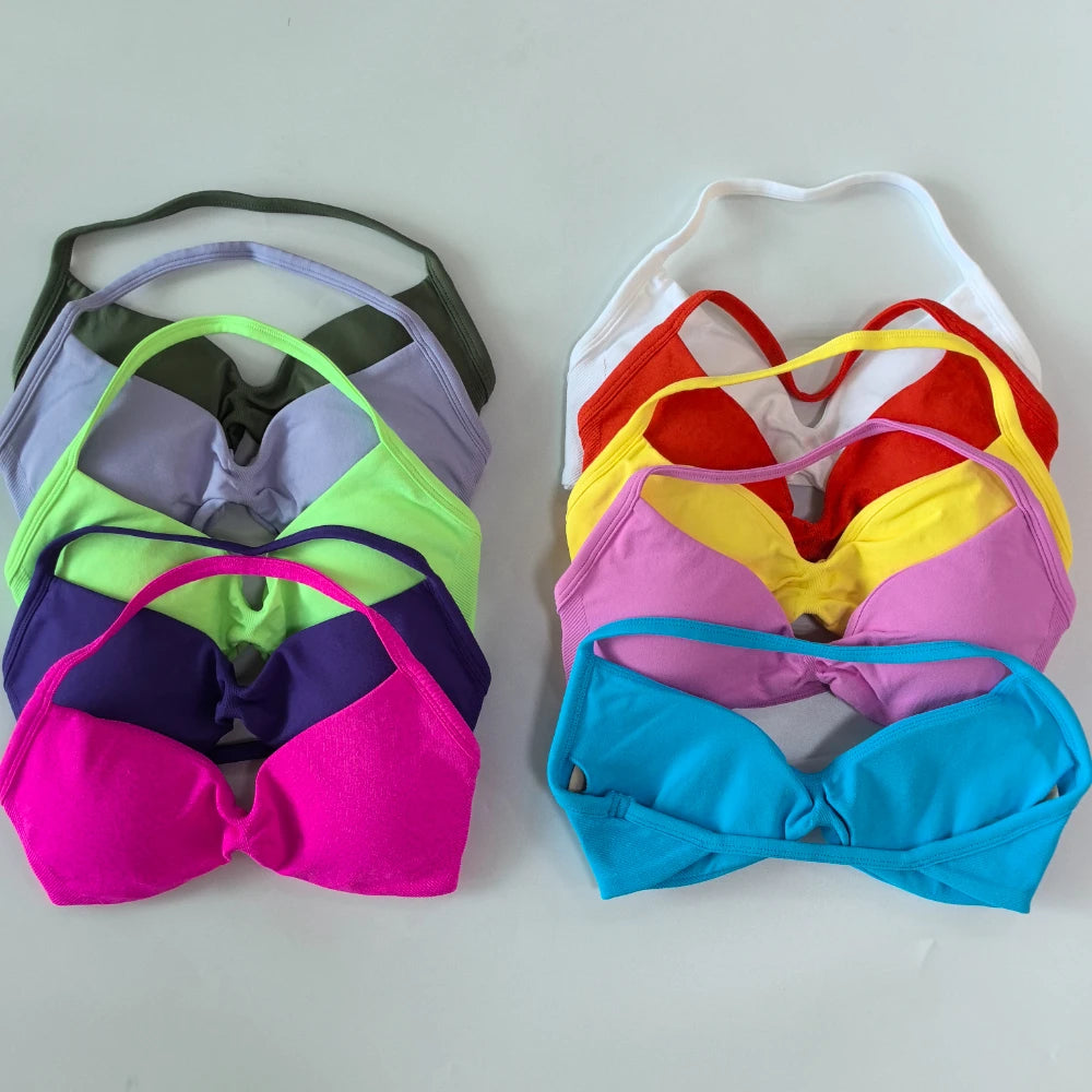 NO LOGO 2PCS Gym Set Women Strappy Yoga Bra Top High Waist Workout Scrunch Shorts Sports Suit Seamless Yoga Set Fitness Clothes Badiee Stylez