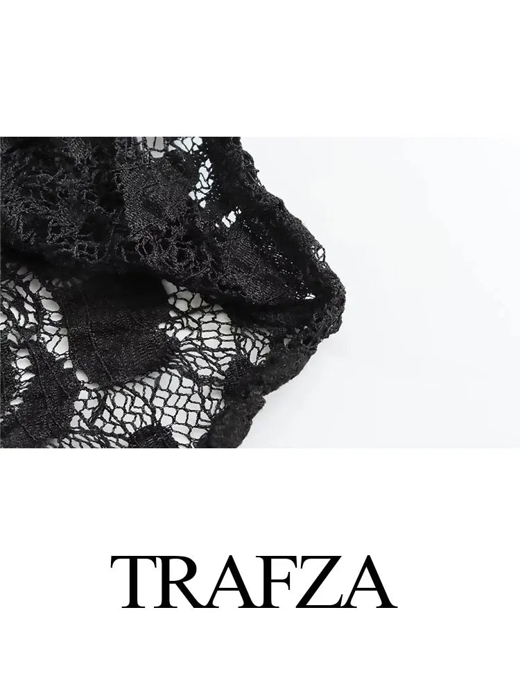 TRAFZA Summer Lace Jumpsuits For Women Fashion New Long Sleeves Hollow Out Slim Onesies Female Chic Wild Women's Bodysuits
