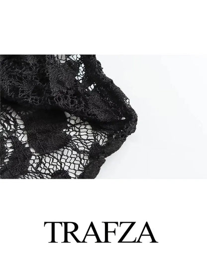 TRAFZA Summer Lace Jumpsuits For Women Fashion New Long Sleeves Hollow Out Slim Onesies Female Chic Wild Women's Bodysuits