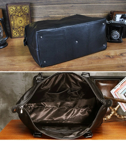 Fashion Genuine Leather Travel Bag Men's Luggage Bags Large Male Duffle Bag weekend Women Shoulder Bag Big Tote Handbag Black