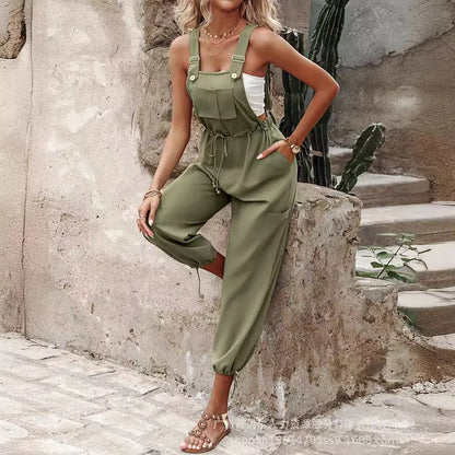 Jumpsuits Women One Piece Cargo Pants Casual Long Pant Overalls Suspenders Lace Up Tight High Waist Sleeveless Rompers