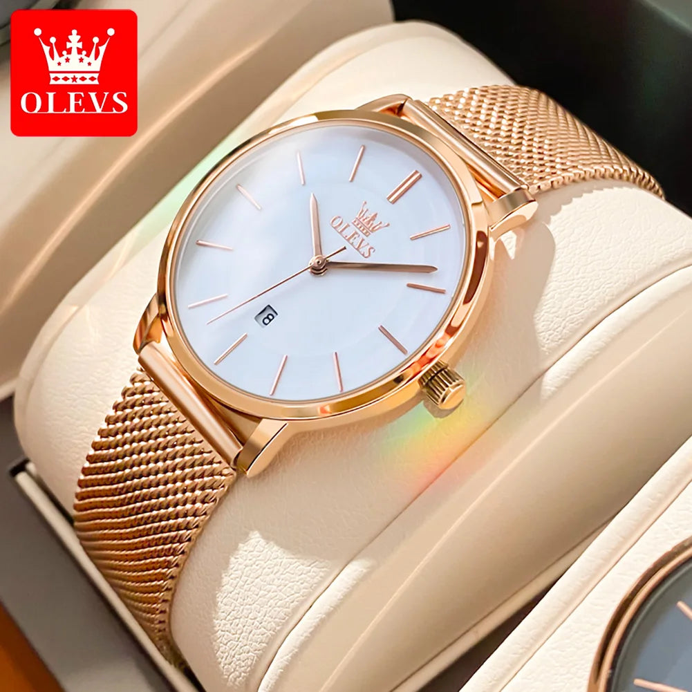 OLEVS Watch For Women Japan Quartz Movement 6.5mm Case Thickness Waterproof Ladies Hand Clock Calendar Fashion Dress Wrist Watch GD Rose White CHINA