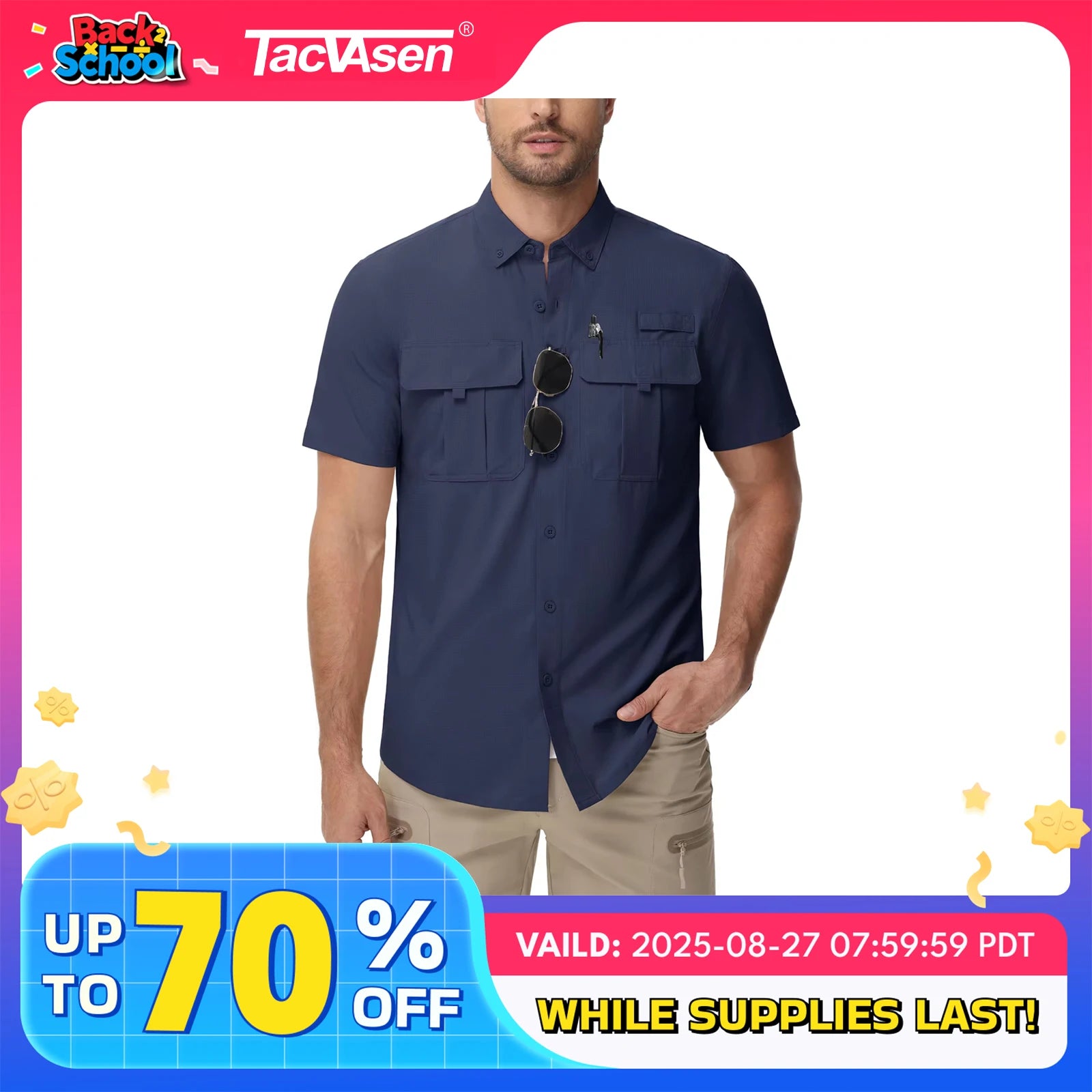 TACVASEN UV Block Fishing Shirts Mens Lightweight Quick Dry Short Sleeve Shirt Breathable Outdoor Hiking Shirt Fishing Shirts