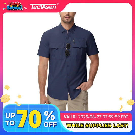 TACVASEN UV Block Fishing Shirts Mens Lightweight Quick Dry Short Sleeve Shirt Breathable Outdoor Hiking Shirt Fishing Shirts