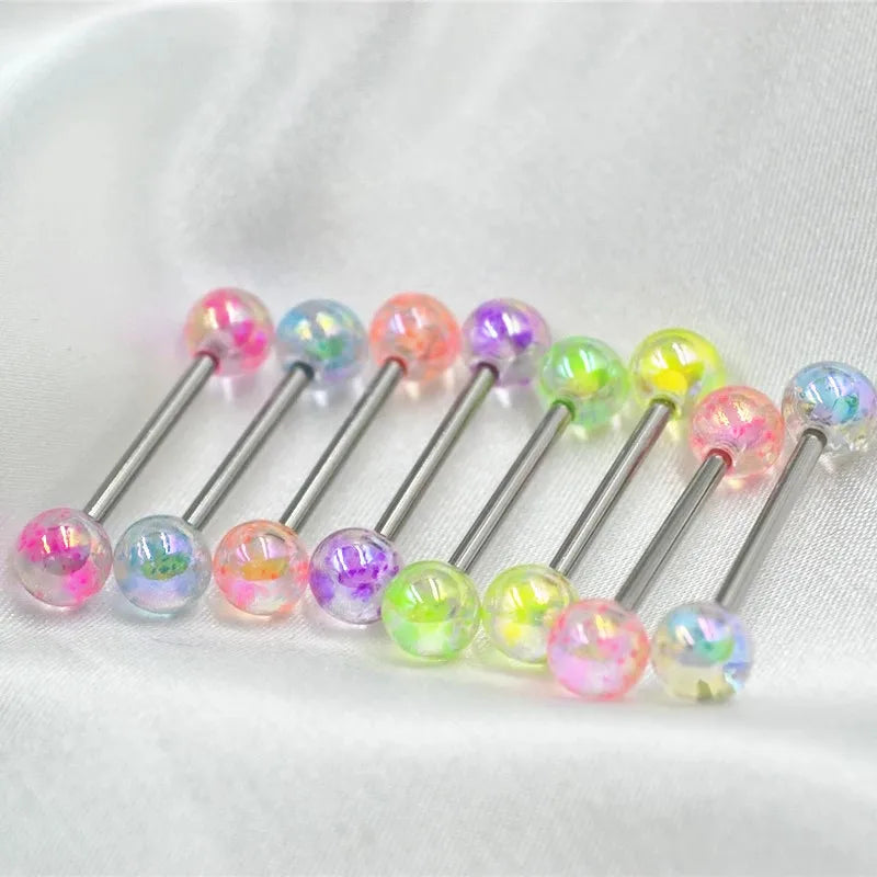 6PCS Stainless Steel Glorious Tongue Ring Bulk 14G Nipple Piercing Bar Lot Glitter Tongue Piercing Set Barbell Piercing Jewelry AB 6PCS
