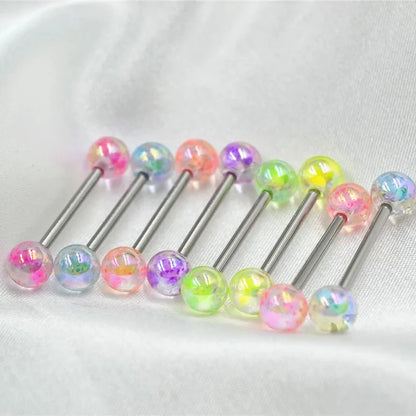 6PCS Stainless Steel Glorious Tongue Ring Bulk 14G Nipple Piercing Bar Lot Glitter Tongue Piercing Set Barbell Piercing Jewelry AB 6PCS