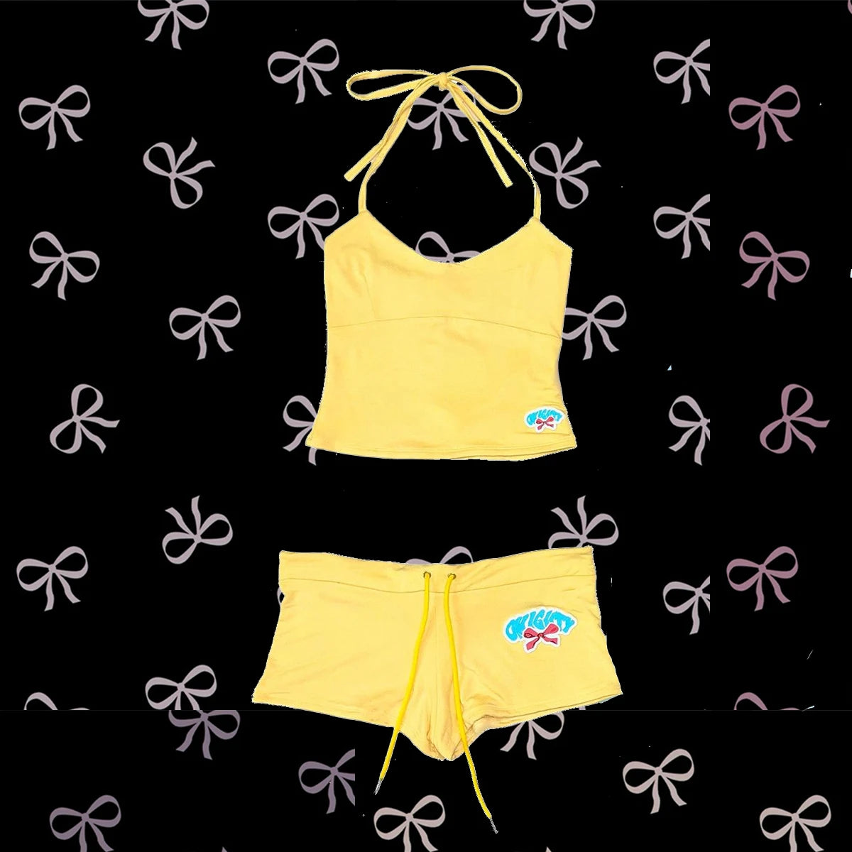 Y2k Crop Top Graphic Letter Print Grunge Streetwear Harajuku Camis Casual Summer Camis EmoGirl Aesthetics Women Shorts Sexy Pant Yellow