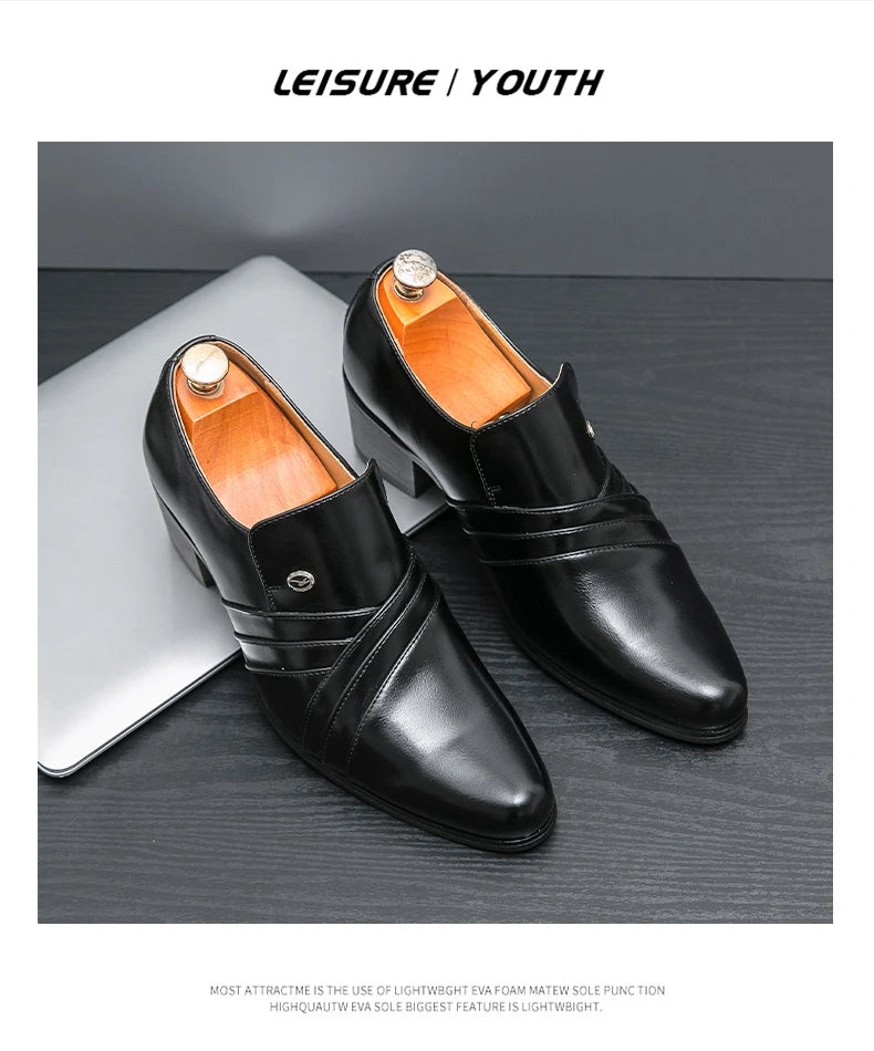 Men Formal Oxford Shoes Casual Business Office Party Loafers Men's High Heels Shoes Classic Men Shoes PU Leather Dress Shoes