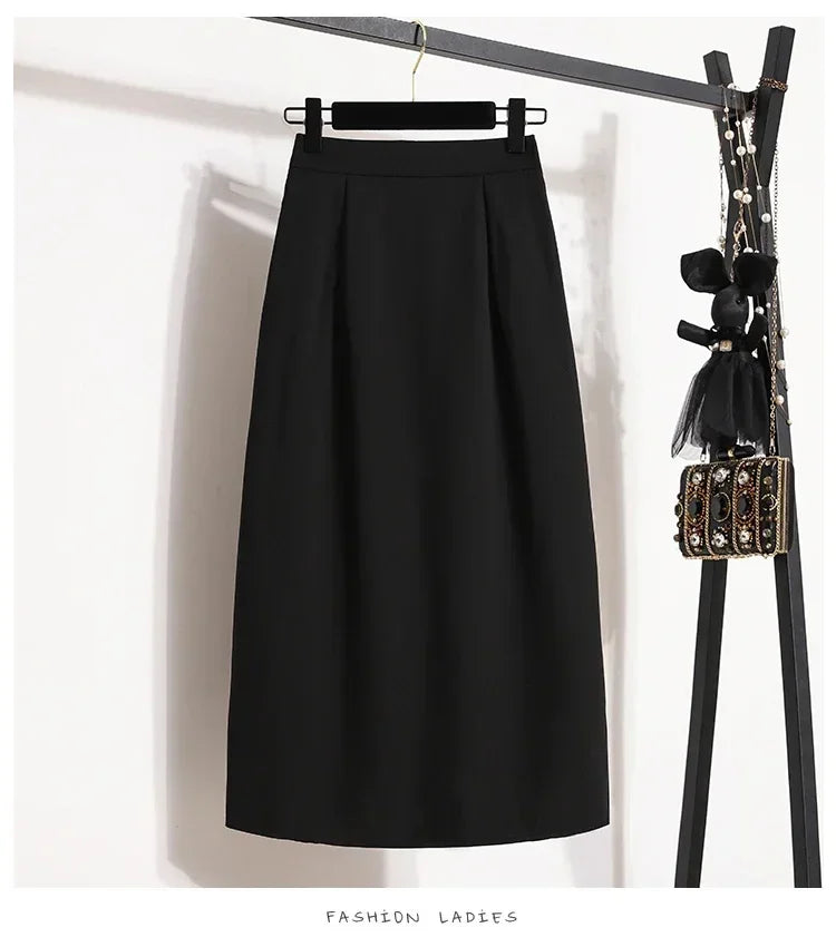 2025 Summer Female Fashionable Versatile Solid Skirts High Waisted Mid Length A-line Plus Size Skirt Split Wrap Body Skirt
