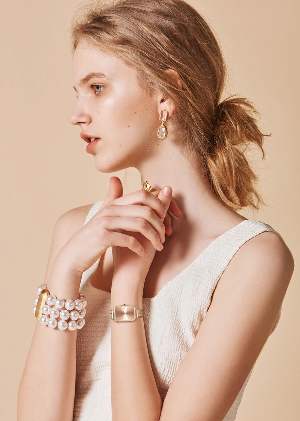 Square Women Stainless Steel Mesh Strap Watch Fashion Japanese Movement Rose Gold Simple Leisure Fashion Hannah Martin Watches