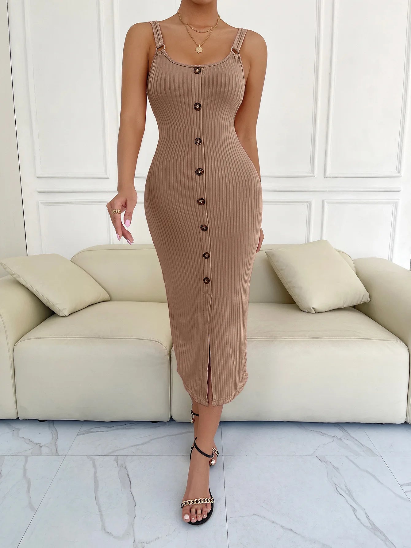 2025Summer European And American Suspender Dress Slim And Sexy Knitted Slit One-step Skirt vestidos largos Elegant Sexy Outfits1