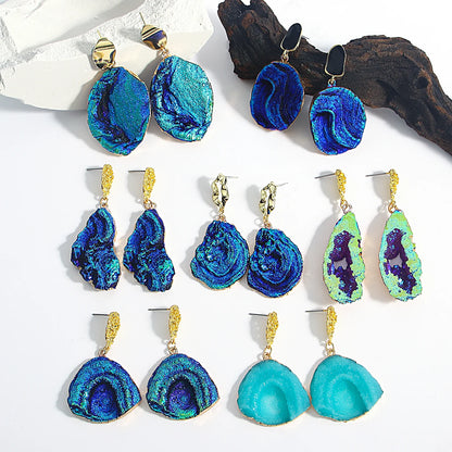 AENSOA Vintage Abstract Simulated Natural Stone Dangle Earrings for Women Van Gogh Painting Star Geometric Volcanic Rock Earring