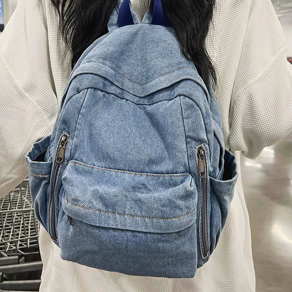 Large Capacity Denim Backpack Custom Embroidered Name Boys Girls Travel Backpack Personalized Daily Rucksack with Any Names