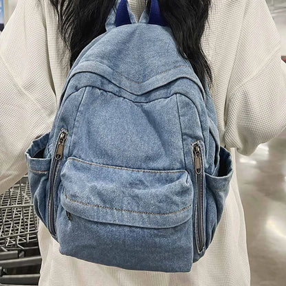 Large Capacity Denim Backpack Custom Embroidered Name Boys Girls Travel Backpack Personalized Daily Rucksack with Any Names