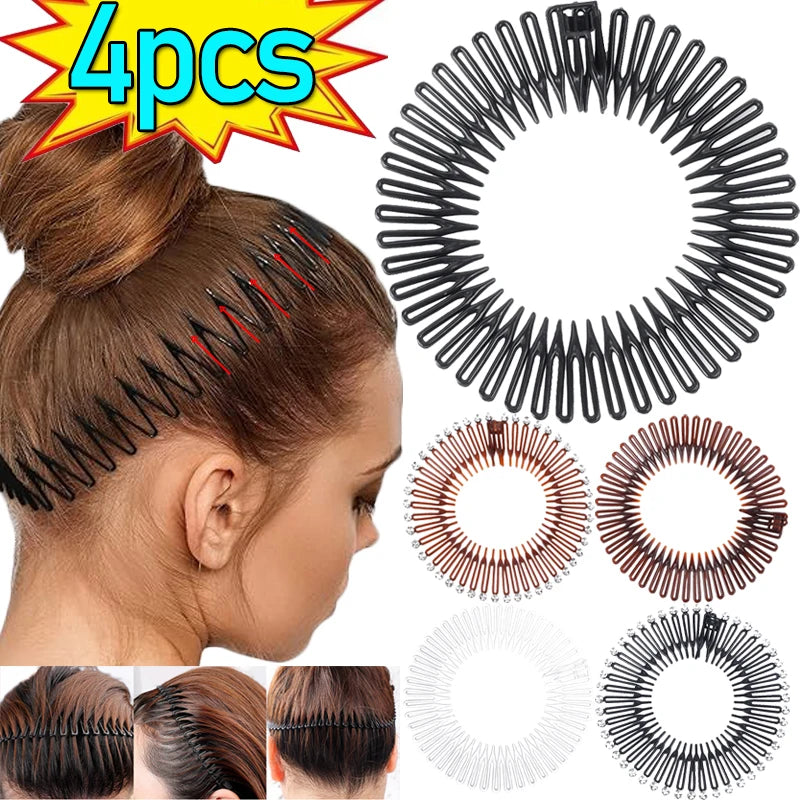 Rhinestone Plastic Full Circle Stretch Diamond Flexible Comb Women Girl Flexible Plastic Circle Teeth Hair Accessories Wholesale
