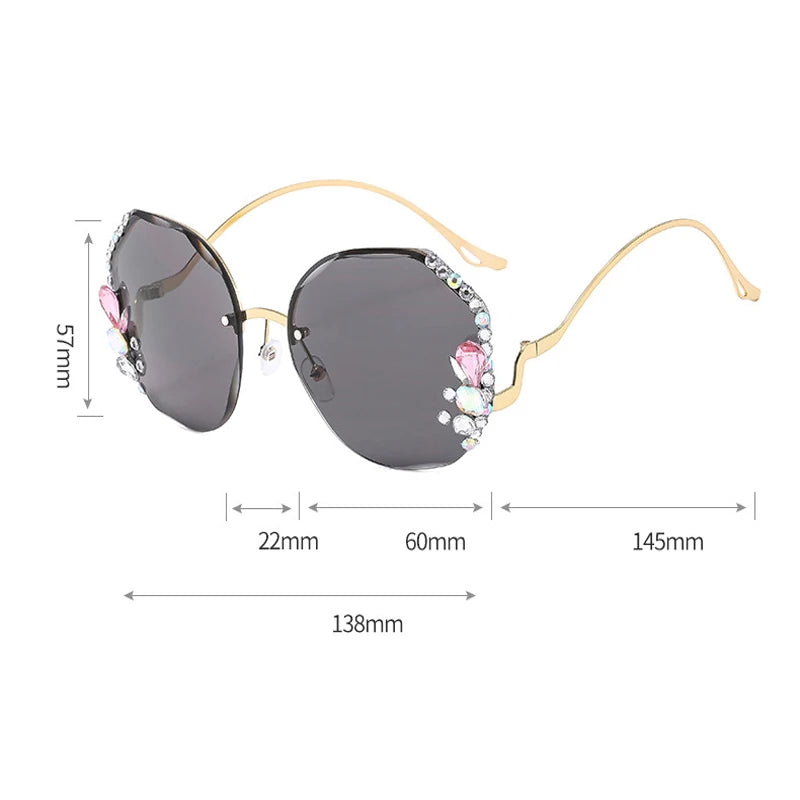 Women's New Diamond-encrusted Sunglasses Rimless Cut Edge Sunglasses Big Face Slimming Sunglasses
