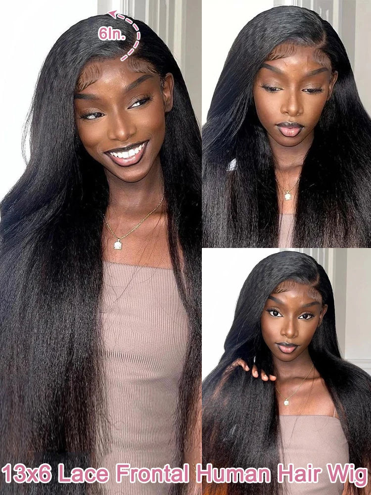 High Density Kinky Straight 360 Lace Front Wigs Human Hair Brazilian 40 Inch Yaki Straight 13x6 HD Lace Frontal Wig Preplucked