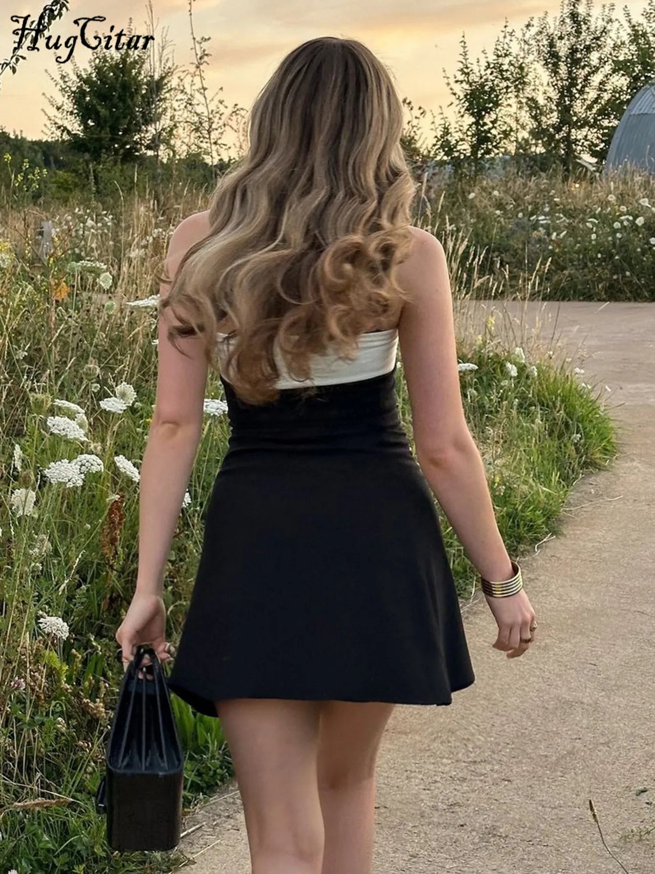 Hugcitar Color Block Strapless Patchwork Sexy Bodycon Mini Dress 2025 Summer Women Elegant Clothes Evening Party Festival