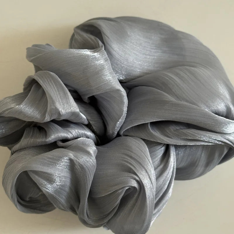 Fashion Vintage Glossy Chiffon Gauze Hair Scrunchies Women Elegant Large Elastic Hair Bands Bright Solid Ponytail Hair Ties Rope Blue