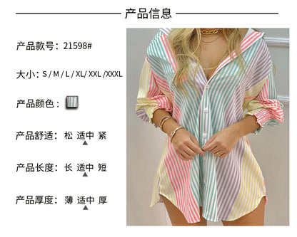 New Women's Spring Summer Printed Long Sleeve Lapel Casual Shirt Dress Ladies Single-breasted Cardigan Irregular Mini Dress 2022