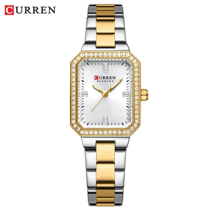 CURREN Women Watch Quartz Watch for Ladies Simple Elegant Dress Wristwatch Stainless Steel Bracelet Gold white