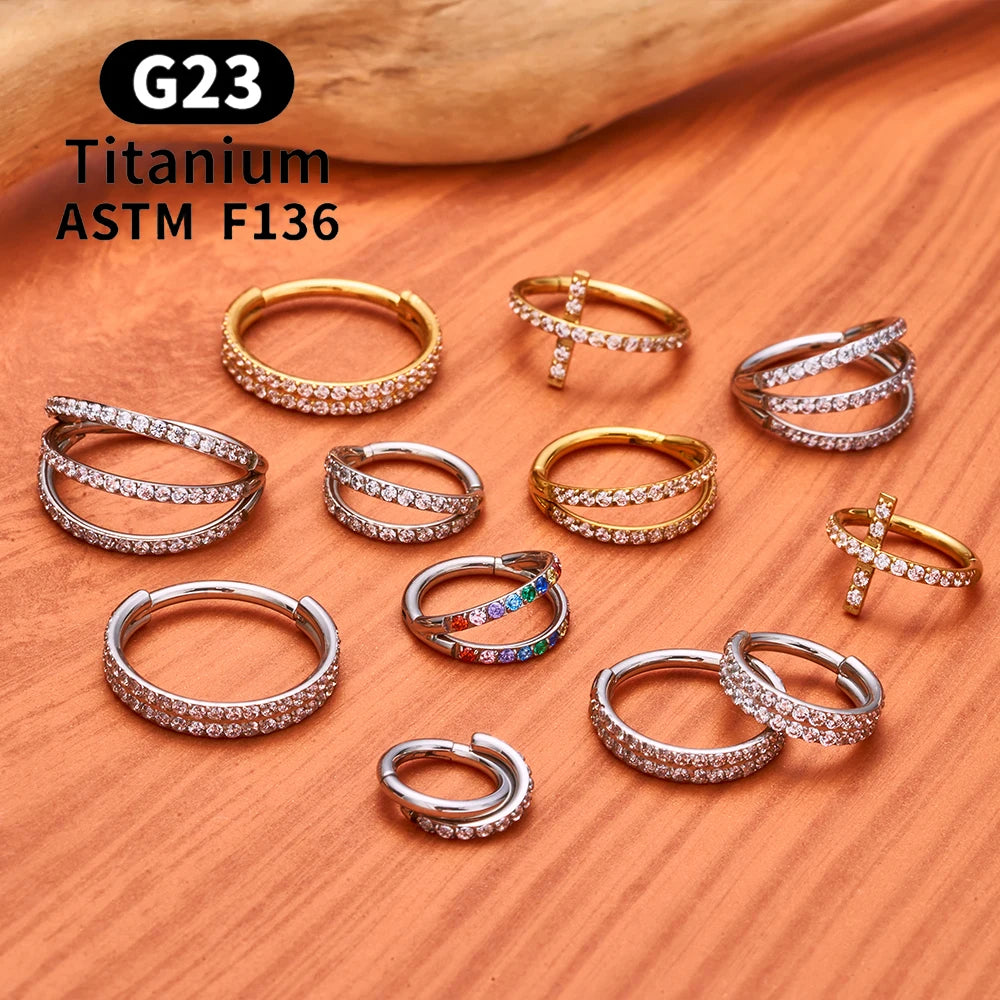 F136 G23 Titanium Nose Ring 16G Hinged Segment CZ Septum Clicke Daith Earrings Hoops Ear Cartilage Tragus Helix Piercing Jewelry