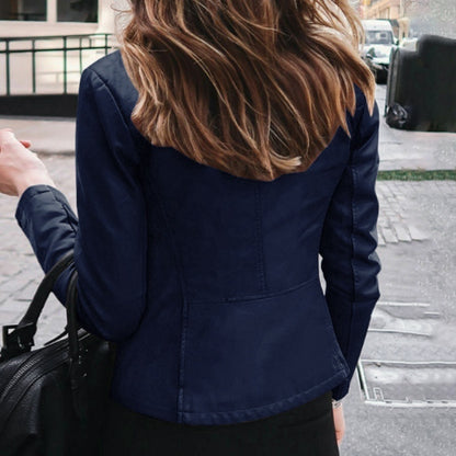 Slim Fit Faux Leather Jacket Women Classic Moto Biker PU Leater Jacket Spring Autumn Basic Zipper Coat Outerwear Badiee Stylez