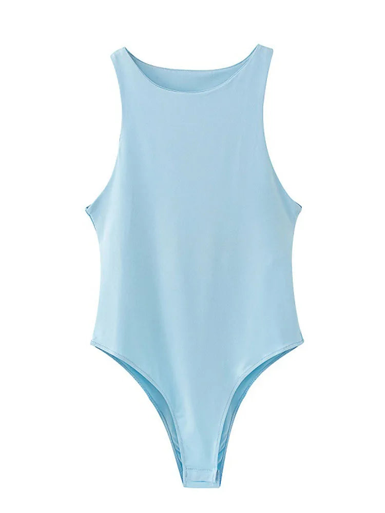 summer solid sexy bodycon women bodysuits female 4 color green slim casual bodysuit chic lady club short playsuits femme SKY BLUE