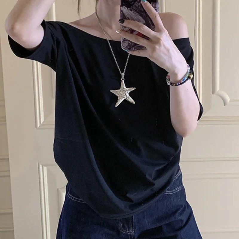 T-shirts Women Solid Simple Summer Casual Cleanfit Short Sleeve All-match Young Girls Streetwear Y2k Top Aesthetic Clothes Ins