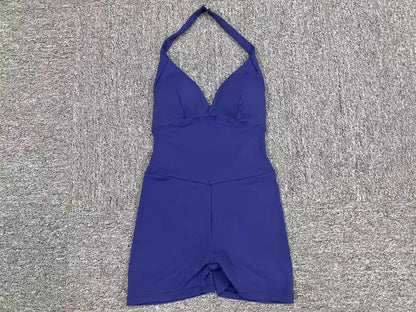 Gym Sport Jumpsuit Short Jumpsuit with Pocket Women Sportswear One Piece Yoga Set Sexy Backless Scrunch Fitness Overalls Romper