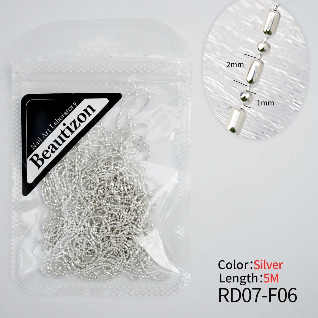 Nail Chain Rhinestone Beads Charms Gold Silver 3D Rhinestone Art Decoration Jewelry Parts Metal Steel Press on Nails Accessories RD07-F05(5m)silver