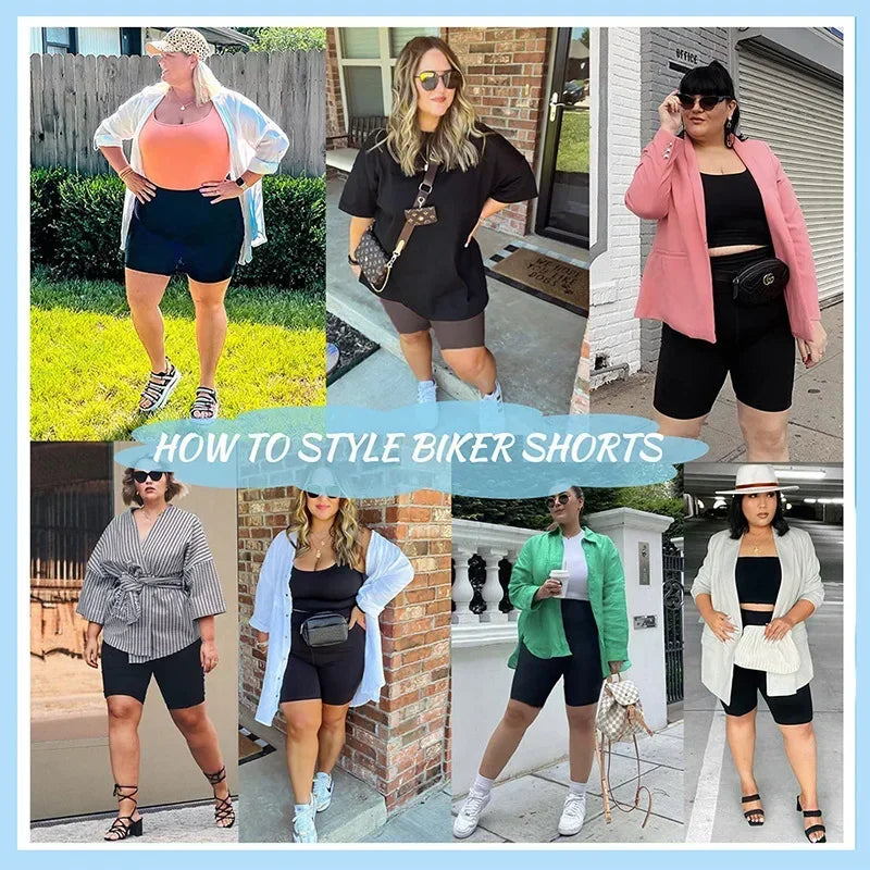 Women's High-Waisted Yoga Shorts Plus Size Workout Leggings with Dual Pockets Stretch European Style Activewear for Gym & Casual