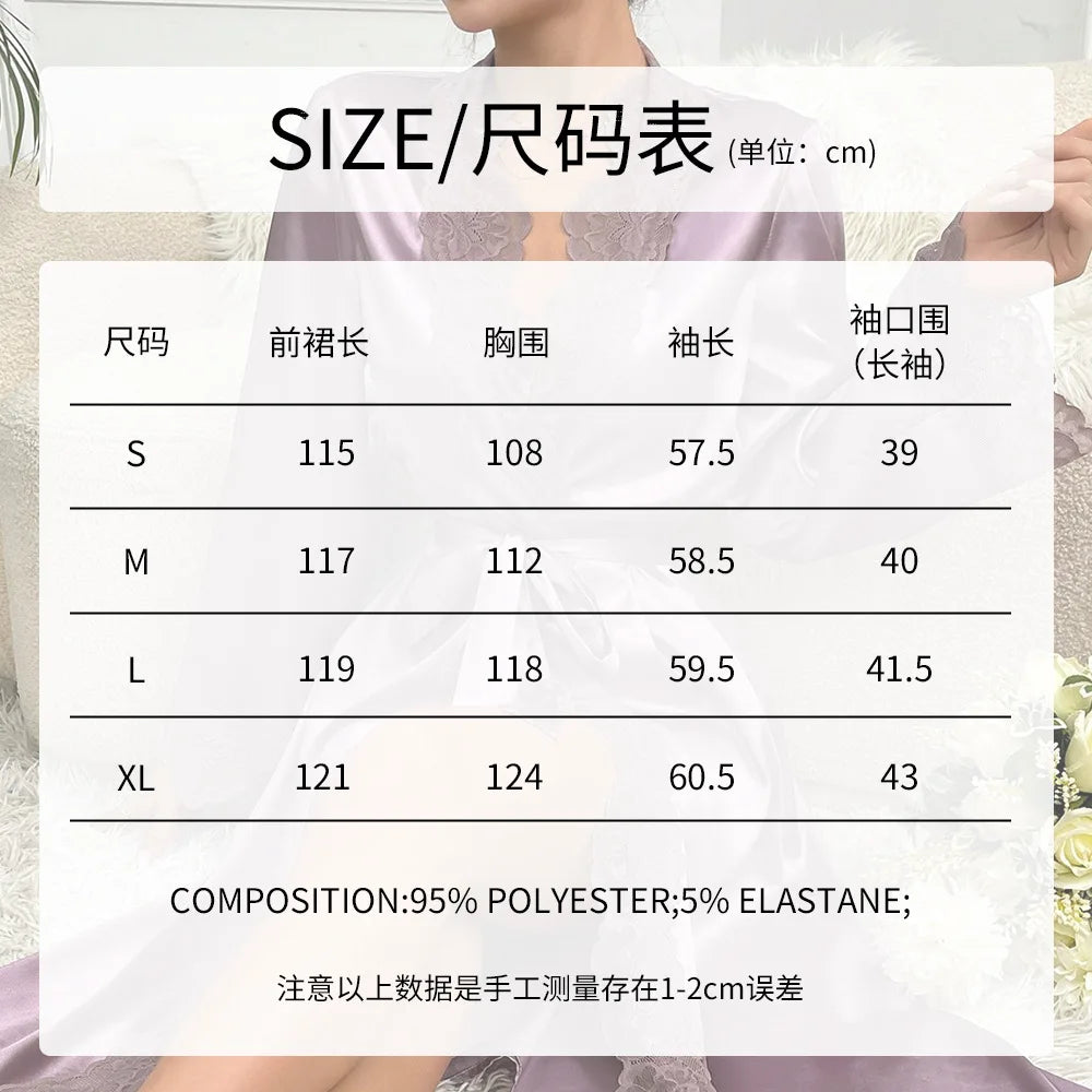 New Long Bathrobe Sexy Lace Light Luxury Long Sleeve Velvet Robe Bathrobe Bathrobe Home Wear