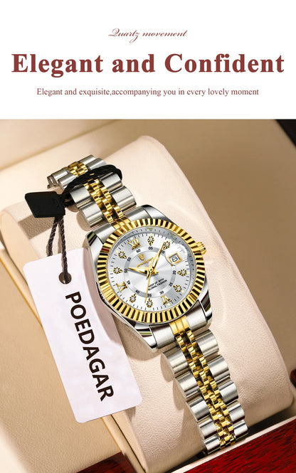 POEDAGAR Original Elegant Women's Watches Waterproof Luminous Date Women Watch Stainless Steel Quartz Fashion Ladies Wristwatch