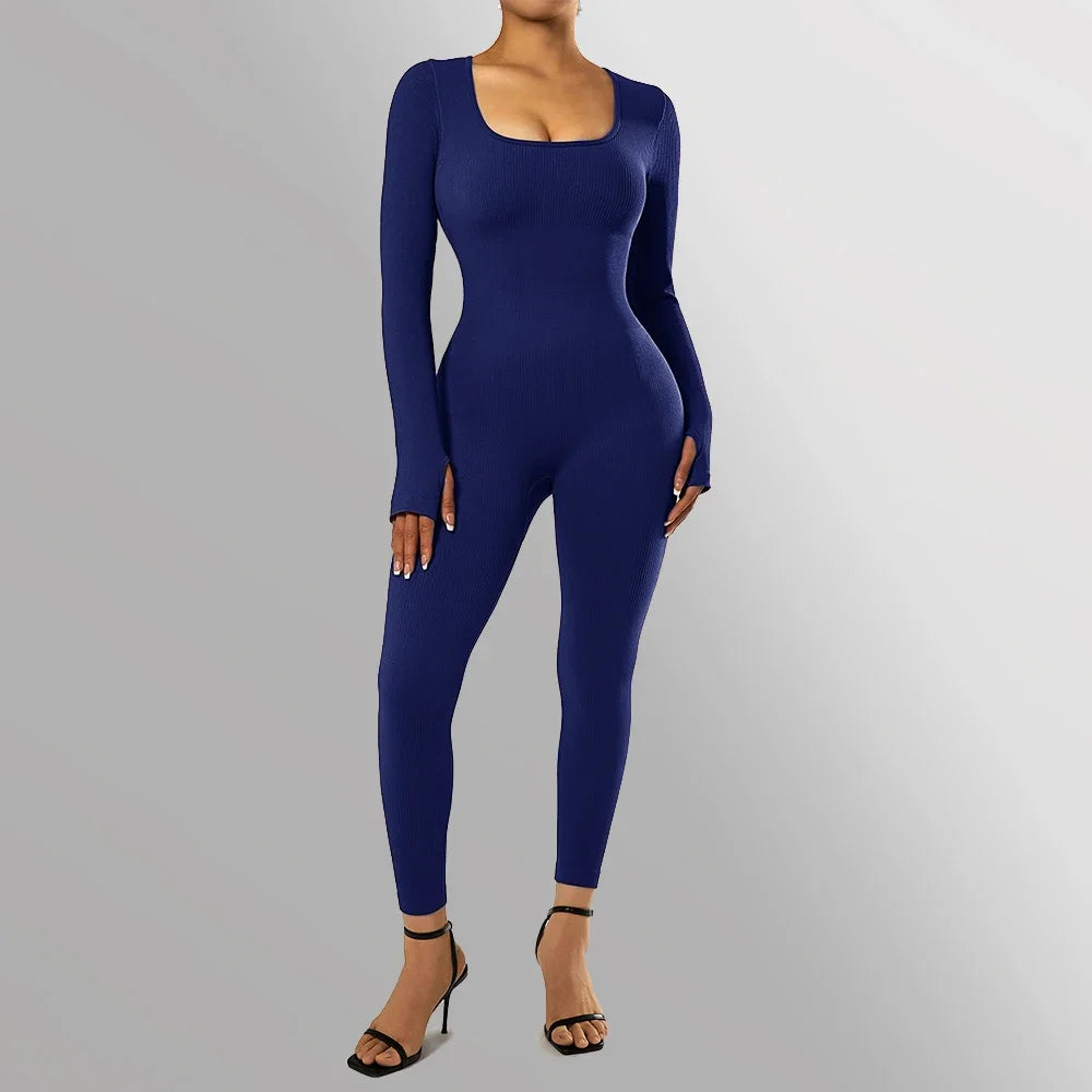 Long Sleeve Jumpsuit Women Bodycon One-piece Outfit Jumpsuit Square Neck Casual Streetwear Rompers Overalls playsuits Bodysuit Badiee Stylez