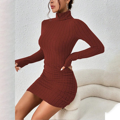 Knitted Bottoming Dress Women Elegant Party Autumn Winter Turtleneck Long Sleeves Sexy Sheath Mini Dresses Bodycon Club Dress Badiee Stylez
