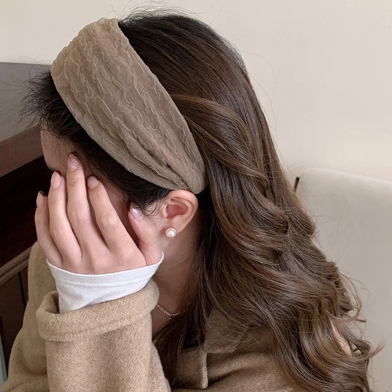 2025 Korea Elegant Chiffon Wide Hairbands Headband Women Girls Gift Scrunchie Hair Head Hoop Band Accessories Headdress Headwear