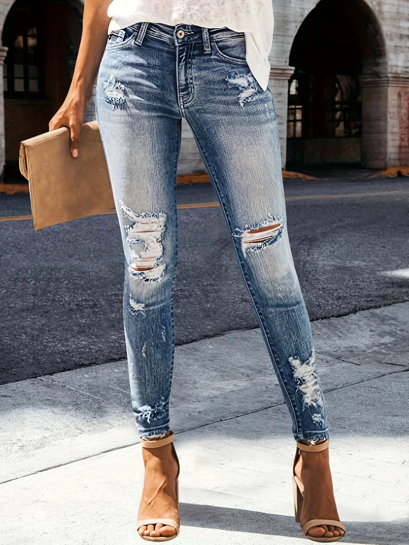 Women's jeans zhendian Collection high waist hip stretch slim fit all-matching nine-point jeans