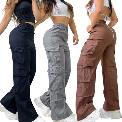 New Straight Cargo Pants Women High Waist Baggy Trousers Casual Wide Leg Slim Vintage Y2K Streetwear Pocket Fashion Casual Pants Badiee Stylez