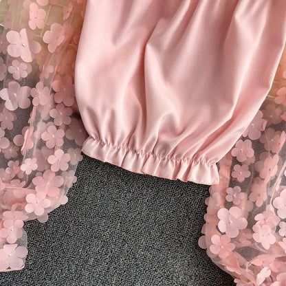 Off Shoulder Sexy Lace Blouses Women 2025 Spring Summer Korean Fashion Long Sleeve Tops Slim Flower Transparent Chiffon Shirts