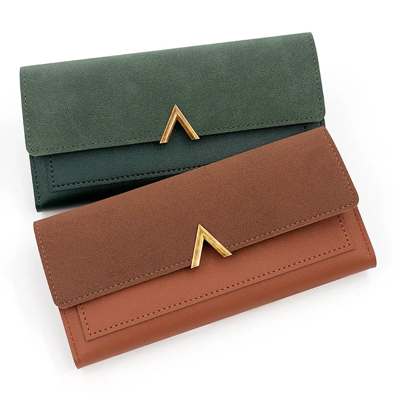 New Korean version women's wallet long V-shaped buckle three fold wallet for women, hand-held bag, change card bag
