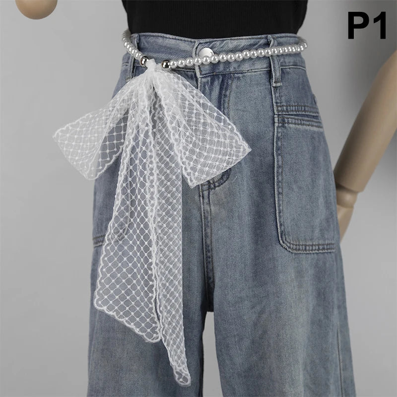 High-Quality Retro Silk Scarf Featuring Lace; Versatile Long Streamer Headband P1