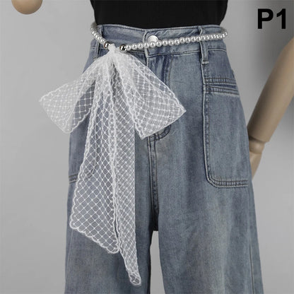 High-Quality Retro Silk Scarf Featuring Lace; Versatile Long Streamer Headband P1